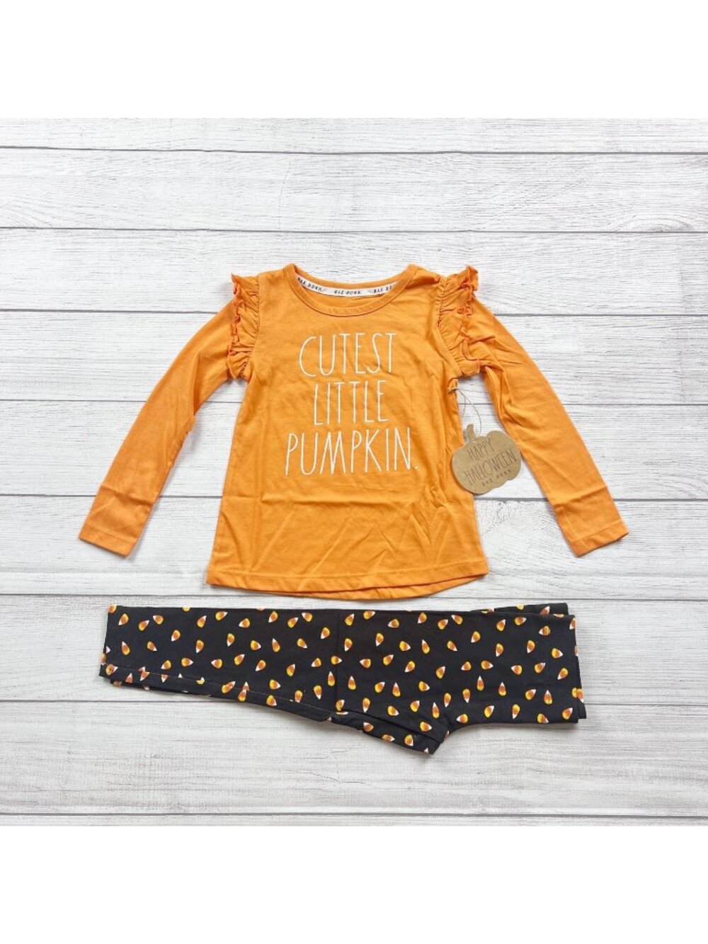 Rae Dunn Girls "Cutest Little Pumpkin" Halloween Outfit Candy Leggings NWT 4